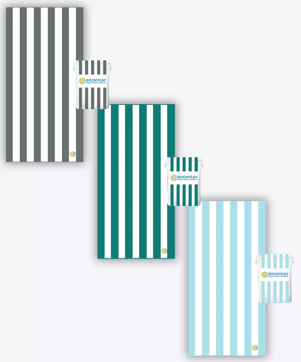 Beach Towel Set of 3: Grey, Green, Sky Blue