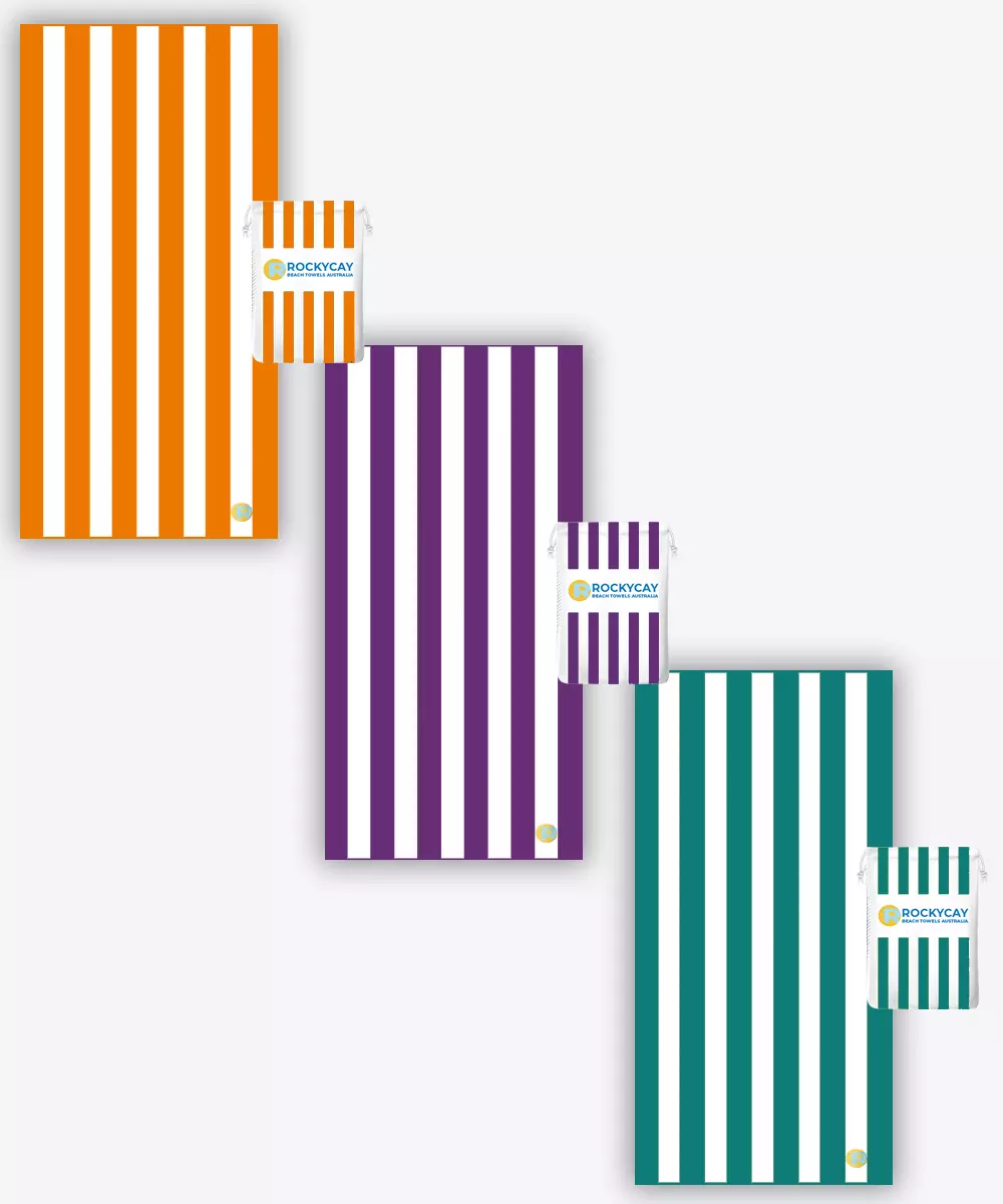 Beach Towel Set of 3: Orange, Purple, Green