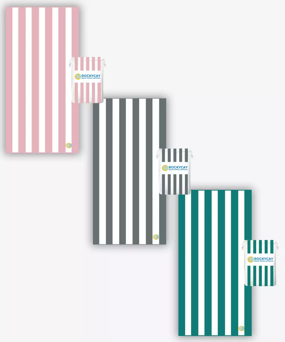 Beach Towel Set of 3: Pink, Grey, Green