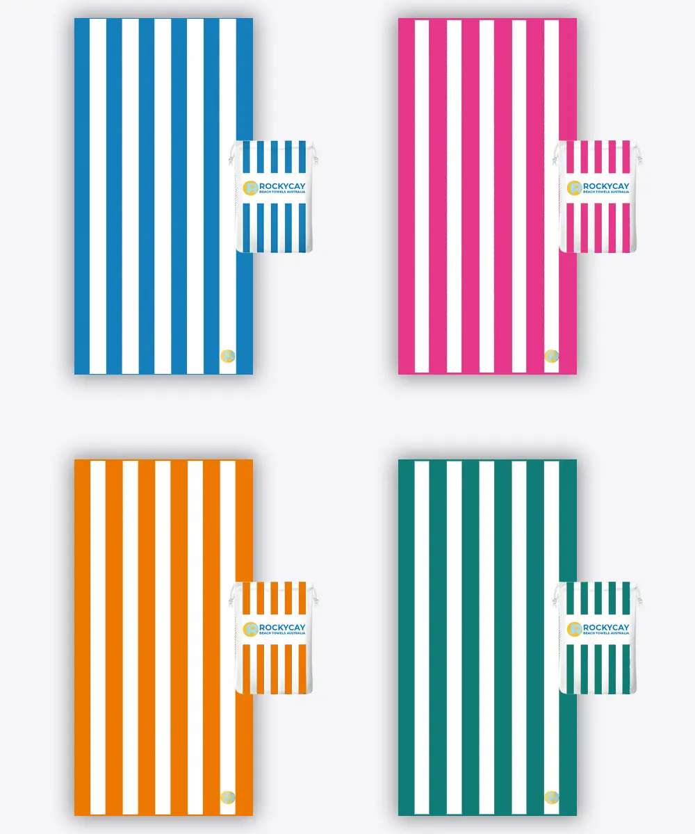 Beach Towel Set of 4: Blue, Fuchsia, Orange, Green