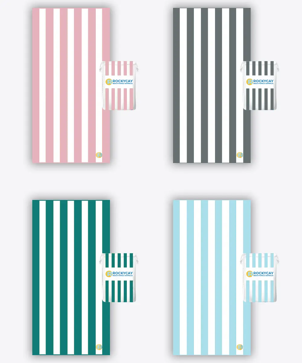 Beach Towel Set: Pink, Grey, Green, Sky Blue
