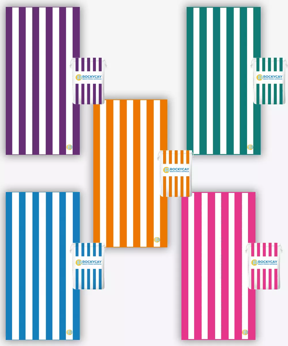 Beach Towel Set of 5: Orange, Purple, Green, Blue, Fuchsia