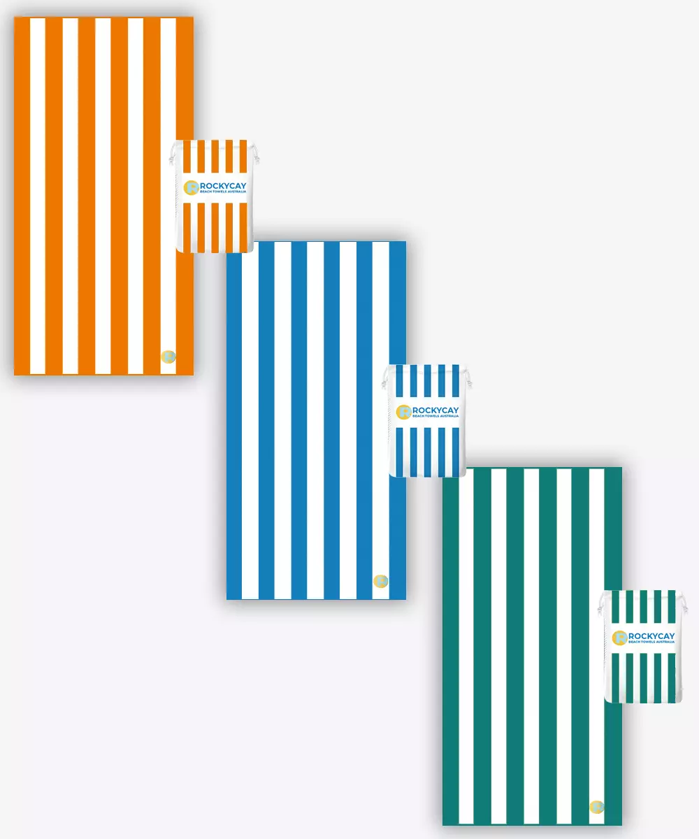 Beach Towel Set of 3: Orange, Blue, Green