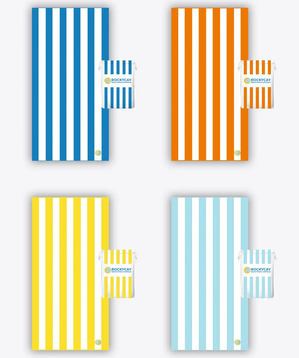 Beach Towel Set of 4: Blue, Orange, Yellow, Sky Blue