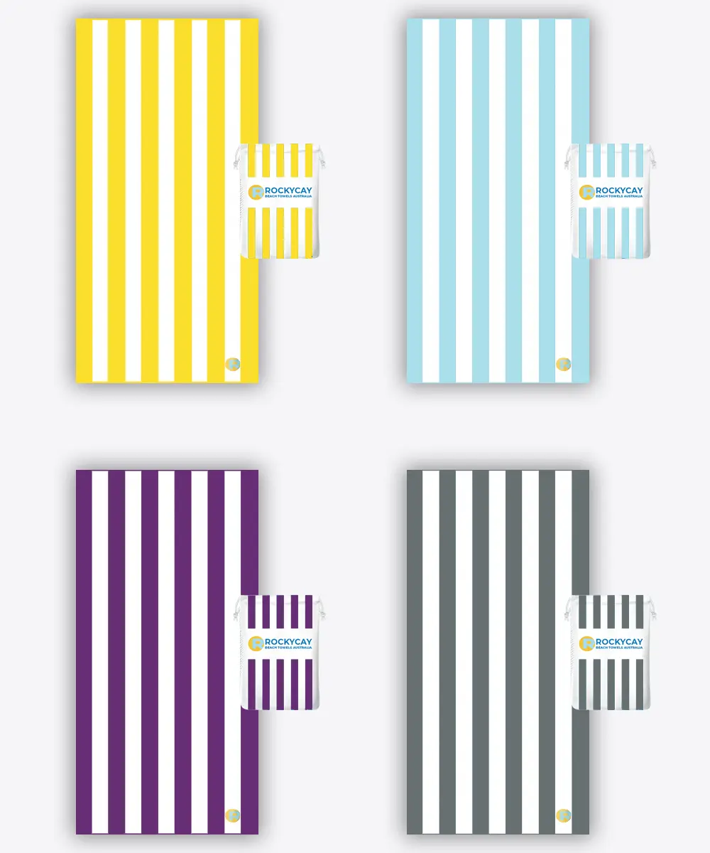 Beach Towel Set: Yellow, Sky Blue, Purple, Grey