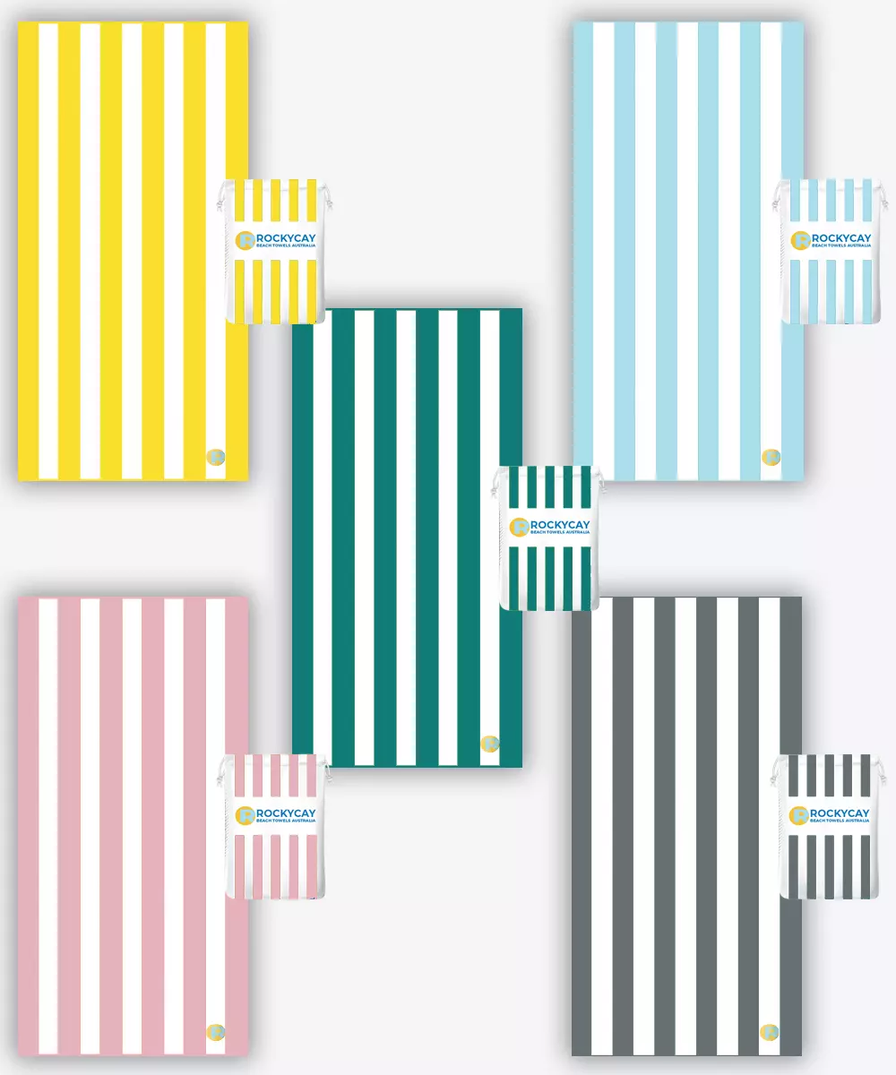 Beach Towel Set of 5: Green, Yellow, Sky Blue, Pink, Grey
