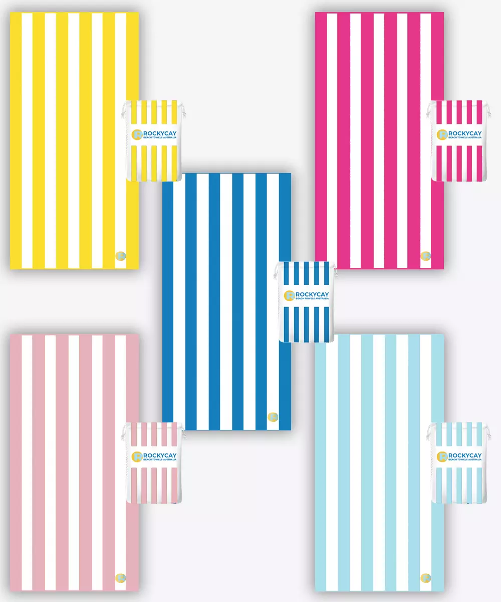 Beach Towel Set of 5: Blue, Yellow, Fuchsia, Pink, Sky Blue